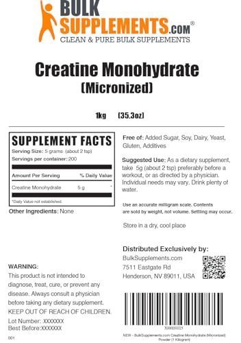 BulkSupplements Micronized Creatine Monohydrate Powder (1 kilogram) BULKSUPPLEMENTS.COM Au supplements