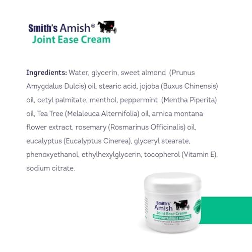 Smith Amish JointEase Soothing Cream 3 Pack (Three 4 oz Jars) with Arnica, Tea Tree, Eucalyptus, Peppermint and Rosemary Smith Amish Au supplements