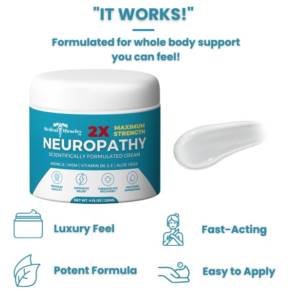 Medical Miracles Neuropathy Cream 2X Strength | Nerve Therapy Max Potency Relief for Feet, Hands, Legs, Toes - Arnica, Vitamin B6, Aloe Vera, MSM - Crafted for Exceptional Relief 4oz Medical Miracles Au supplements
