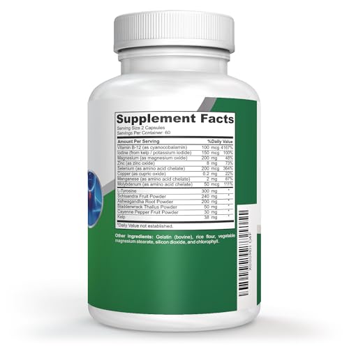 NusaPure Premium Thyroid Support Supplement (Non-GMO) 120 caps for with Ashwaganda