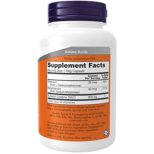 NOW Supplements, NAC (N-Acetyl Cysteine) 600 mg with Selenium & Molybdenum NOW Au supplements