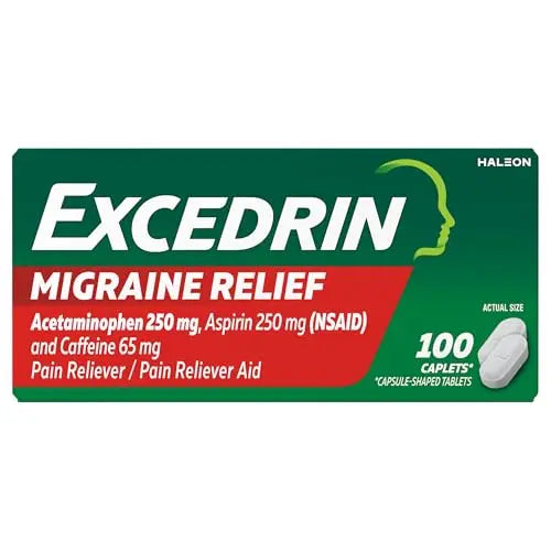 Excedrin Migraine Relief Caplets for Migraine Symptoms, Acetaminophen 250mg, Aspirin 250mg, Caffeine 65mg, Pain Reliever, 100 Count GlaxoSmithKline Au supplements