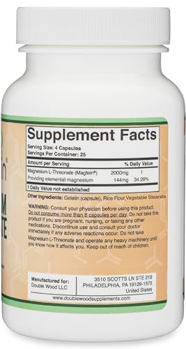 Magnesium L Threonate Capsules (Magtein) – High Absorption Supplement – Bioavailable Double Wood Supplements Au supplements
