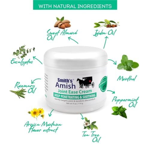 Smith Amish JointEase Soothing Cream 3 Pack (Three 4 oz Jars) with Arnica, Tea Tree, Eucalyptus, Peppermint and Rosemary Smith Amish Au supplements