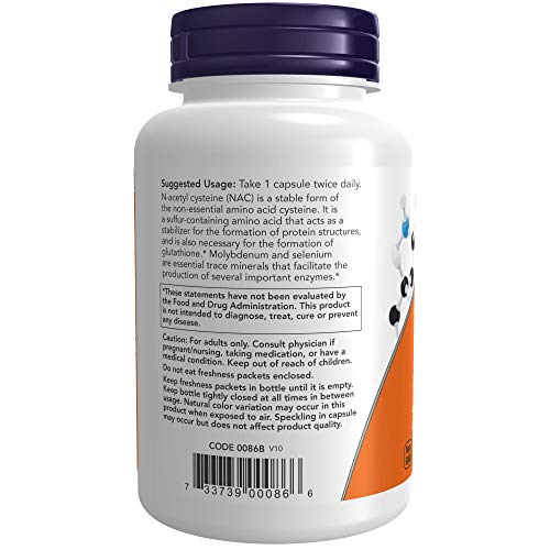 NOW Supplements, NAC (N-Acetyl Cysteine) 600 mg with Selenium & Molybdenum NOW Au supplements