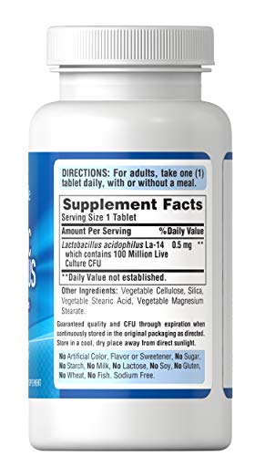 Puritan's Pride Probiotic Acidophilus Tablets, White, 100 Count