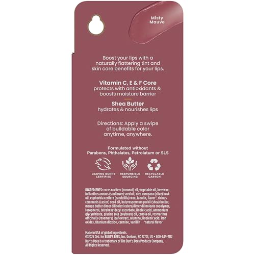 Burt’s Bees Tinted Boosted Balm, Misty Mauve, Hydrating Tinted Lip Balm with Vitamin C, E, and F Core, 24 Hour Lip Moisturizer with Responsibly Sourced Beeswax, 100% Natural Origin, 1 Count, 0.16oz Burt's Bees Au supplements