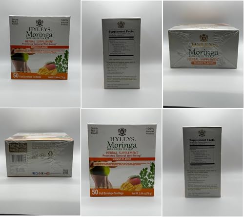 Hyleys Tea Moringa Oleifera with Mango Flavor - 50 Tea Bags (6 Pack - 300 Tea Bags total) (Miracle Tree Tea) HYLEYS Au supplements
