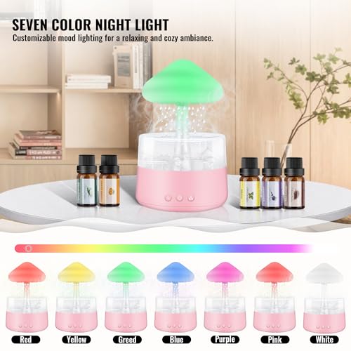 Rain Cloud Humidifier Water Drip with 5 Essential Oils, Cloud Diffuser with 7 Changing Colors Night Lights