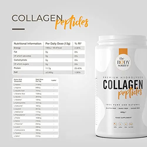 The Body Source Premium Hydrolysed Collagen Powder – 400g Unflavoured Bovine Collagen The Body Source