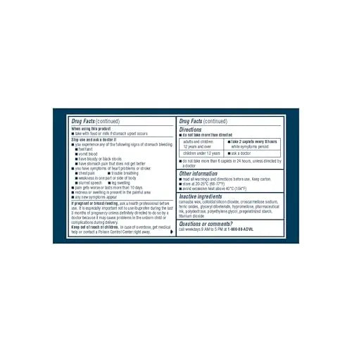 Advil Dual Action Coated Caplets, 125 Mg Ibuprofen and 250 Mg Acetaminophen per Dose (2 Dose Equivalent) for 8 Hour Pain Relief - 216 Count Advil Au supplements