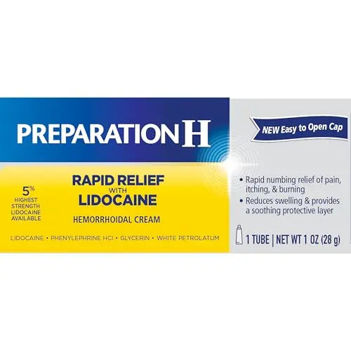 Preparation H Rapid Relief Hemorrhoid Cream with Lidocaine, Numbing Relief for Swelling, Pain, Burning and Itching - 1 Oz Tube Preparation H Au supplements