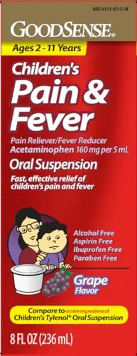 GoodSense Children's Pain and Fever, Acetaminophen 160 mg per 5 mL Oral Suspension, Grape Flavor, 8 FL OZ GoodSense Au supplements