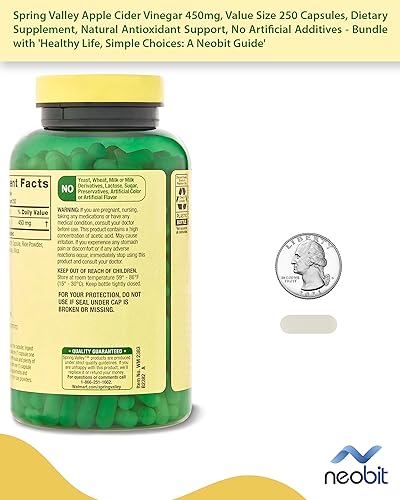 Spring Valley Apple Cider Vinegar 450mg, Value Size 250 Capsules, Dietary Supplement Neobit Au supplements