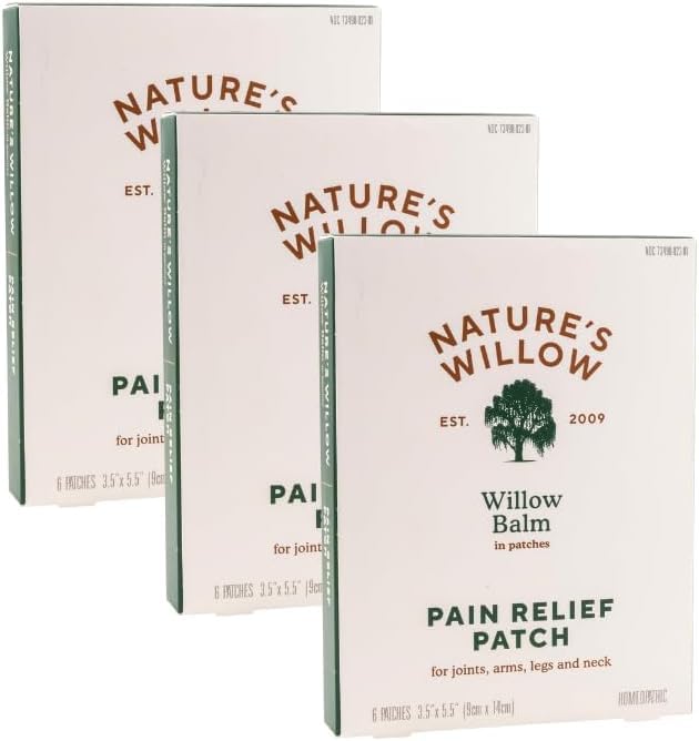 Nature's Willow Natural Pain Relief Patches for Muscles & Joints | Fast-Acting with White Willow Bark | Free from Artificial Fragrances & Dyes | 6 Patches per Pack (3-Pack) Nature's Willow Au supplements