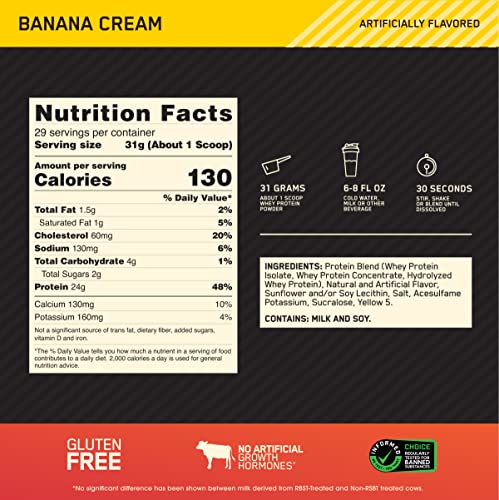 Optimum Nutrition Gold Standard 100% Whey Protein Powder, Banana Cream, 2 Pound Optimum Nutrition Au supplements