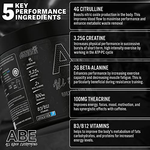 ABE All Black Everything Pre Workout Energy, Increase Physical Performance with Citrulline Applied Nutrition Au supplements
