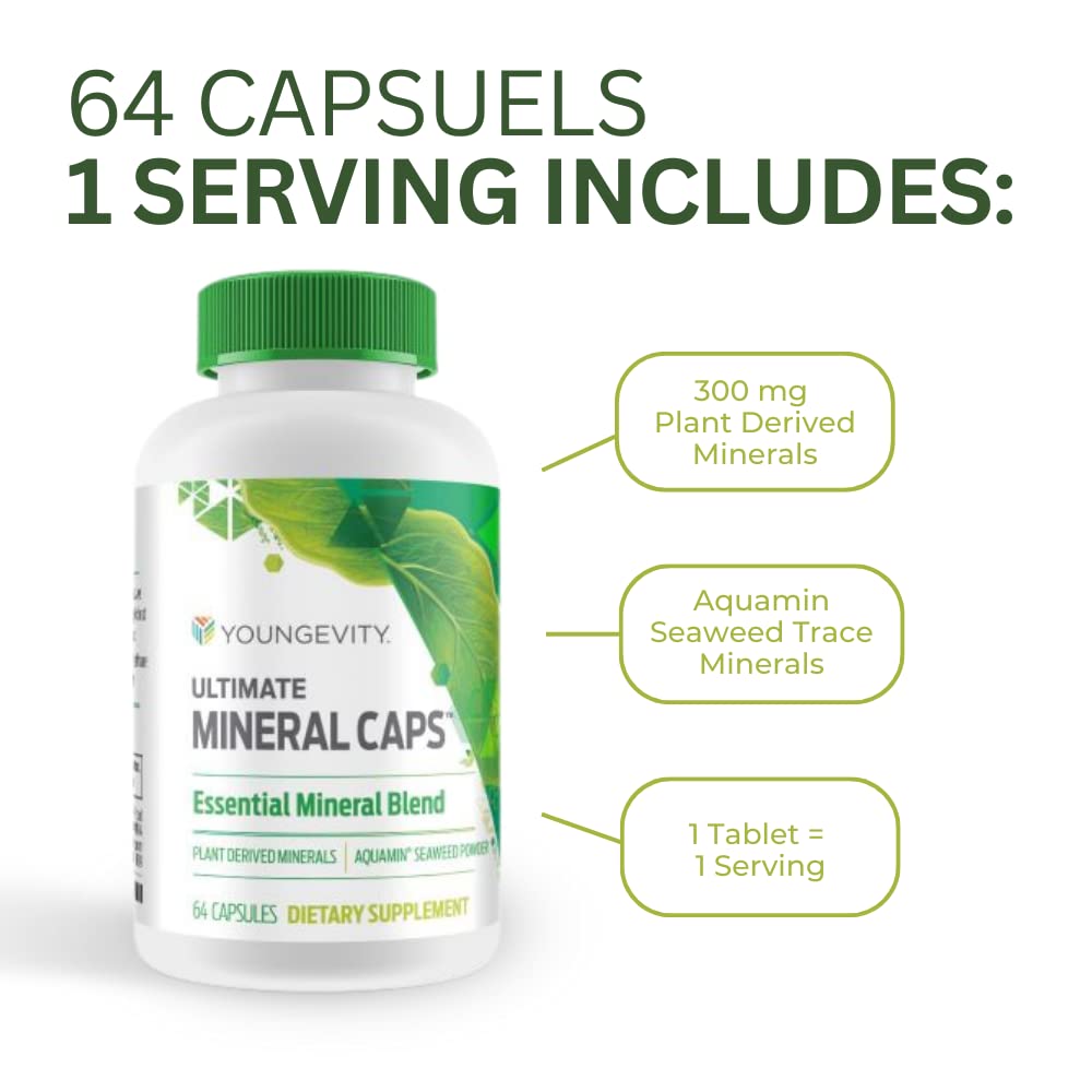 Youngevity Ultimate Mineral Caps™ - 70+ Essential Full Spectrum Trace Minerals - Nutrient-Dense, Derived from Humic & Aquamin Seaweed (64 Capsule) Youngevity Au supplements