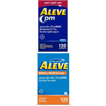 Aleve PM Naproxen Sodium Caplets, 120 Count Back & Muscle with Naproxen, 250 Count, Sleep Aid and Pain Relief Aleve Au supplements
