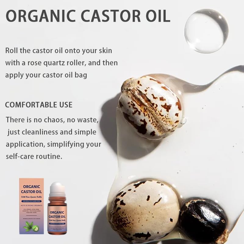 Organic Castor Oil with Rose Quartz Roller, Cold-Pressed Pure Organic Castor Oil Roller Ball for Hair Growth, Eyelashes, Eyebrows & Skin, 1.7 fl oz(1) Olavita Serum Au supplements