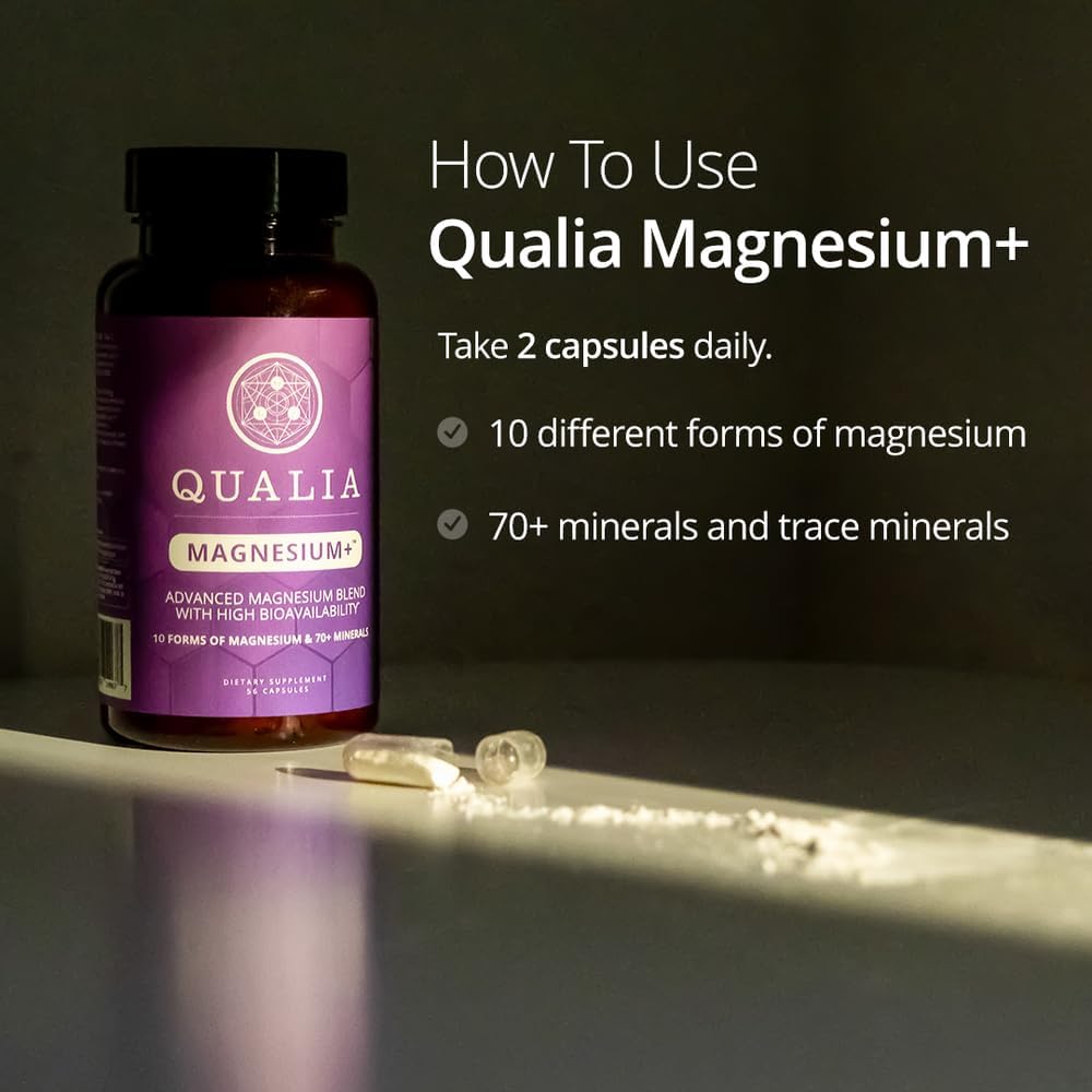 Qualia Magnesium+ | Doctor-Formulated. Premium Formula | High Bioavailability | 10 Forms of Magnesium & 70+ Minerals | Relaxed Mood, restful Sleep, & Exercise Recovery | 1 Month Supply QUALIA LIFE SCIENCES Au supplements