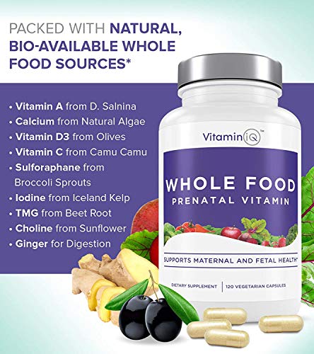VitaminIQ Whole Food Prenatal Vitamins (120 Capsules) Natural Support for Maternal and Fetal Health VitaminIQ
