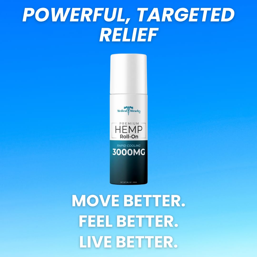 Medical Miracles New Hemp Oil Roll On - Ideal for Muscles, Hips, Joints, Neck, Back, Elbows, Fingers, Hands, and Knees (3000mg Roll-On) Medical Miracles Au supplements