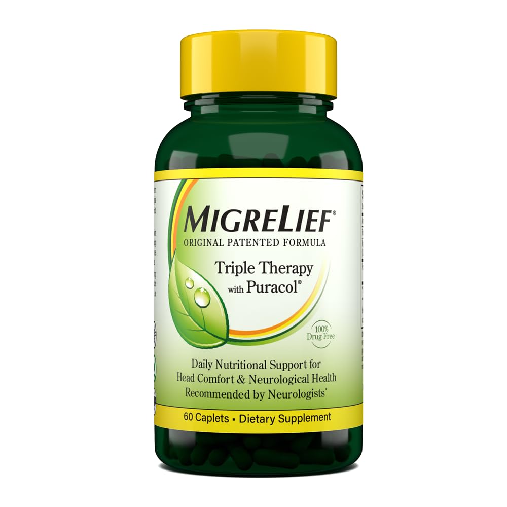 MigreLief Original Triple Therapy with Puracol - Nutritional Support for Migraine Sufferers - 60 Caplets/1 Month Supply MigreLief Au supplements