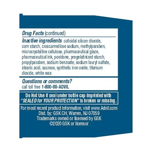 Advil Pain Reliever and Fever Reducer, Ibuprofen 200mg for Pain Relief - 50 Coated Tablets Advil Au supplements