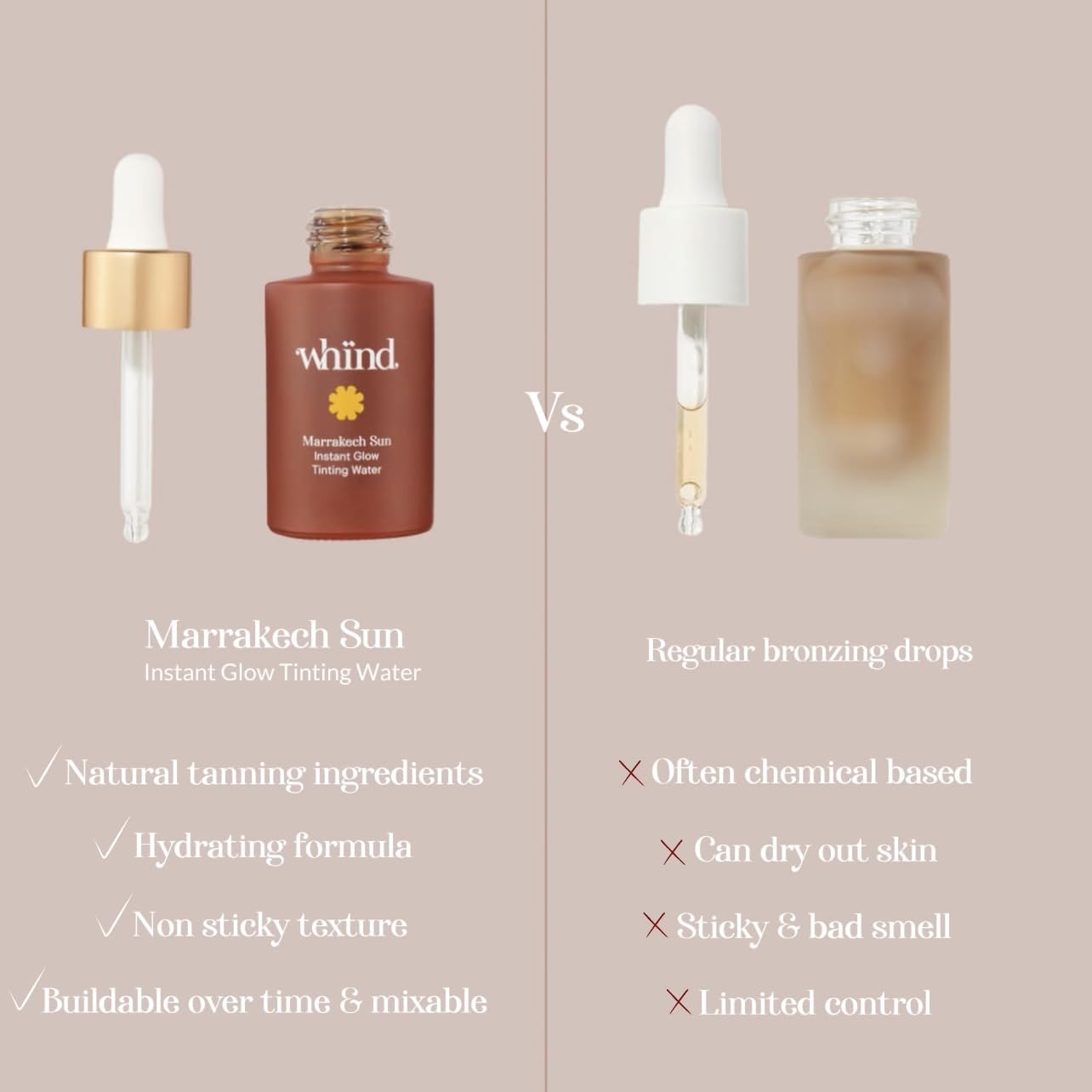 WHIND Marrakech Sun Instant Glow Tinting Water- Self Tanner Face Drops –Bronzing for Face –Lightweight Tanner/Natural Tan- Streak-Free Glow – Tan Drops for Radiant Skin - 1oz / 30ml WHIND Au supplements