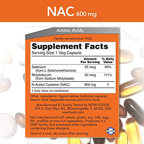NOW Supplements, NAC (N-Acetyl Cysteine) 600 mg with Selenium & Molybdenum NOW Au supplements