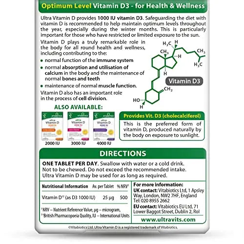 Vitabiotics Ultra Vitamin D Tablets 1000IU Optimum Level -96 count (Pack of 1) Vitabiotics Ultra Au supplements