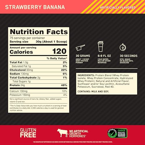 Optimum Nutrition Gold Standard 100% Whey Protein Powder, Strawberry Banana Optimum Nutrition Au supplements