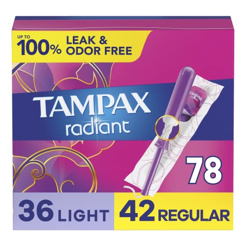 Tampax Radiant Tampons Multi Pack with LeakGuard Braid, Light/Regular Absorbency, Unscented, 26 Count