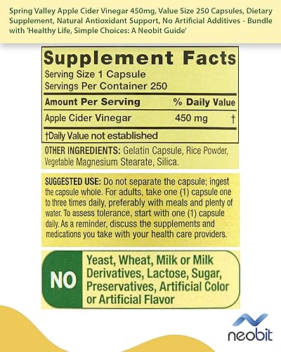 Spring Valley Apple Cider Vinegar 450mg, Value Size 250 Capsules, Dietary Supplement Neobit Au supplements