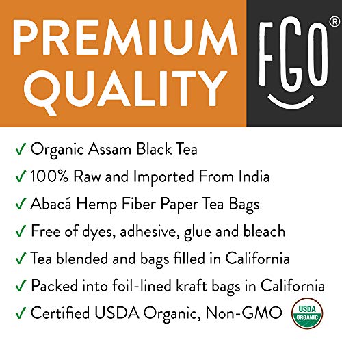 FGO Organic Assam Tea, Eco-Conscious Tea Bags, 100 Count, Packaging May Vary