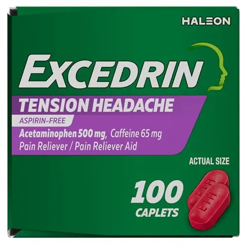Excedrin Tension Headache Relief Caplets, Acetaminophen 500mg, Caffeine 65mg, Pain Reliever, Aspirin-Free, 100 Count Excedrin Au supplements