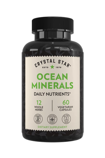 Crystal Star Ocean Minerals Supplement (60 Capsules) – Daily Herbal Supplement for Bone Health & Collagen – Sea Buckthorn, Spirulina & Organic Alfalfa - Non-GMO Crystal Star Au supplements