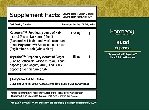 Kutki Supreme - Harmony Nutraceuticals Ayurvedic Medicine for Healthy Skin, Immune and Respiratory Systems - 120 Vegan Organic Capsules Harmony Nutraceuticals Au supplements