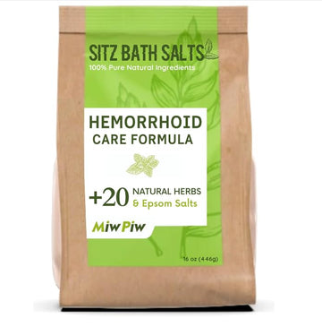 Miw Piw Sitz Bath Salts for Hemorrhoids 15.6 Oz- Soothing Relieving Bleeding Shrinking Internal External Treatment +20 Natural Herbs, Epsom Salt - Suppositories Remedy Postpartum Fissure Miw Piw Au supplements