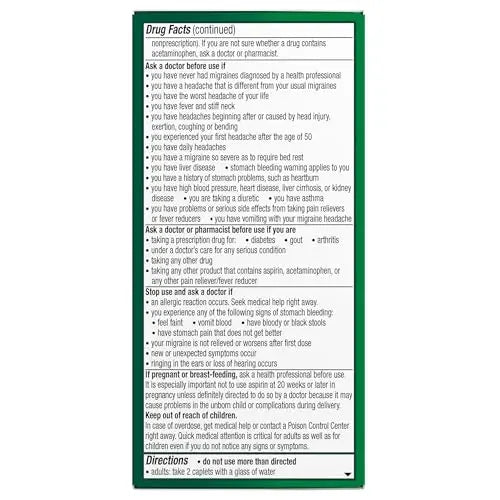Excedrin Migraine Relief Caplets for Migraine Symptoms, Acetaminophen 250mg, Aspirin 250mg, Caffeine 65mg, Pain Reliever, 100 Count GlaxoSmithKline Au supplements