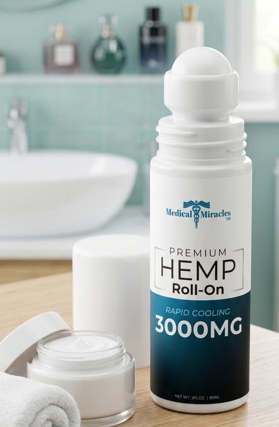 Medical Miracles New Hemp Oil Roll On - Ideal for Muscles, Hips, Joints, Neck, Back, Elbows, Fingers, Hands, and Knees (3000mg Roll-On) Medical Miracles Au supplements
