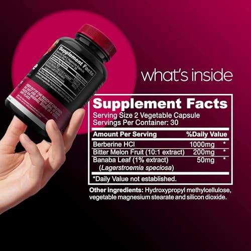 1000mg Berberine Supplement Capsules with Bitter Melon and Banaba Leaf - 30 Servings Artnaturals Store Au supplements