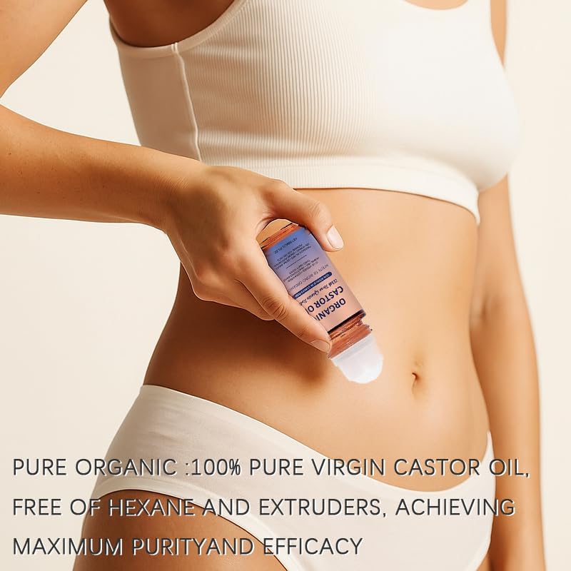 Organic Castor Oil with Rose Quartz Roller, Cold-Pressed Pure Organic Castor Oil Roller Ball for Hair Growth, Eyelashes, Eyebrows & Skin, 1.7 fl oz(1) Olavita Serum Au supplements