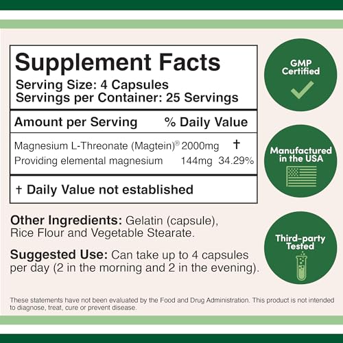 Magnesium L Threonate Capsules (Magtein) – High Absorption Supplement – Bioavailable Double Wood Supplements Au supplements