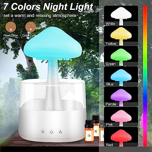 Mushroom Humidifier with Essential Oils, Night Light with 7 Changing Colors, Desk Cloud Lights