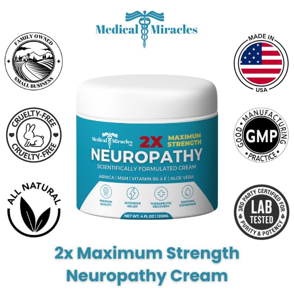Medical Miracles Neuropathy Cream 2X Strength | Nerve Therapy Max Potency Relief for Feet, Hands, Legs, Toes - Arnica, Vitamin B6, Aloe Vera, MSM - Crafted for Exceptional Relief 4oz Medical Miracles Au supplements