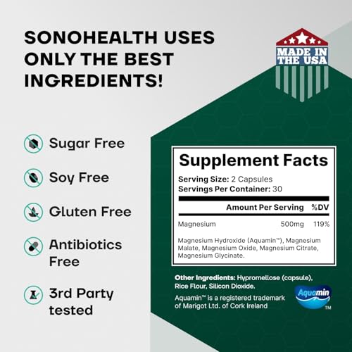 Spectrum 5 Magnesium Complex for Women & Men | Patented Aqua-Ionic® 5X Absorption Technology | 500mg Glycinate, Citrate, Malate + 72 Trace Minerals | Deep Sleep, Leg Cramp Relief & Calm | Non-Laxative SonoHealth Au supplements
