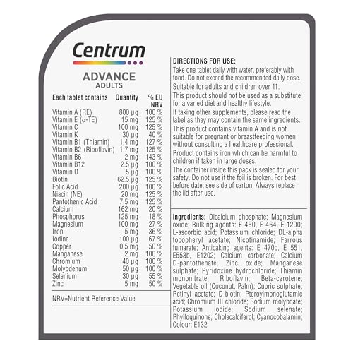 Centrum Advance Multivitamin & Mineral Supplements, 24 essential nutrients including Centrum Au supplements