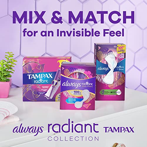 Tampax Radiant Tampons Multi Pack with LeakGuard Braid, Light/Regular Absorbency, Unscented, 26 Count